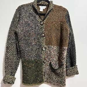 Wool Blend Cardigan Button-Up Brown Tone Sweater Size S